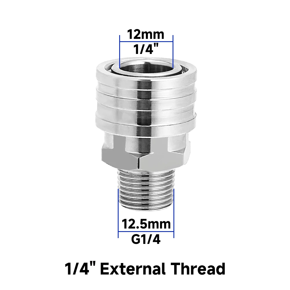 Stainless Steel Quick Connect Pressure Washer Coupler - 1/4 Inch Male & Female Threaded Accessories