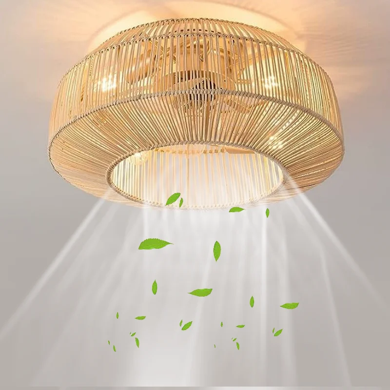 50CM Rattan Ceiling Fan with Lights Remote Control 6 Speeds Reversible DC FAN New Bedroom Ventilator Fan Lights Cooling Fan Lamp