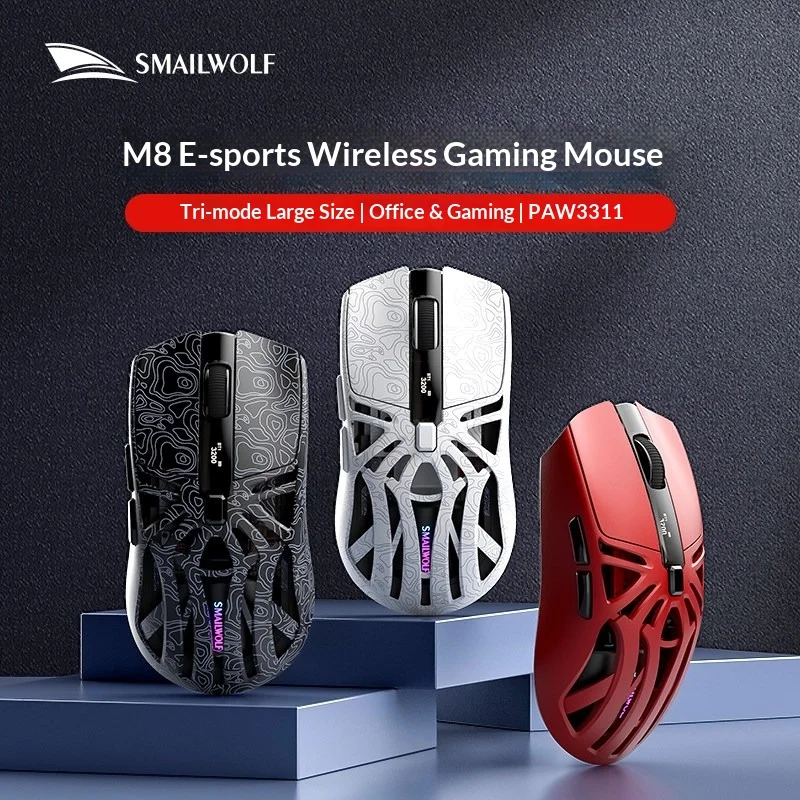 SMAILWOLF M8 프로페셔널 블루투스 e스포츠 마우스, PAW3311 센서를 탑재한 경량 디자인, 발로란트 및 델타포스에 이상적