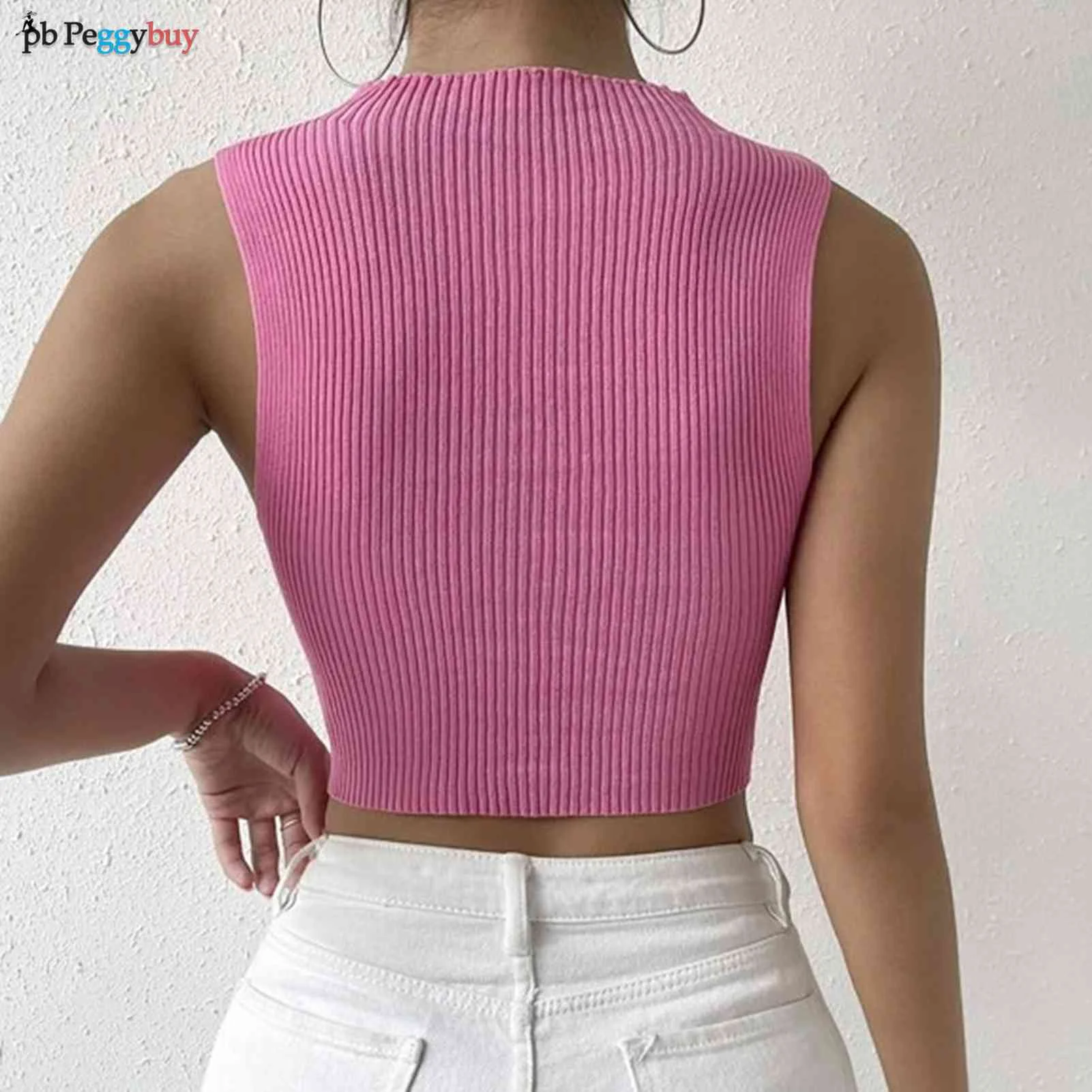 Sexy Female Crop Top Short Knitted Crop Top Vest Polyester Sleeveless