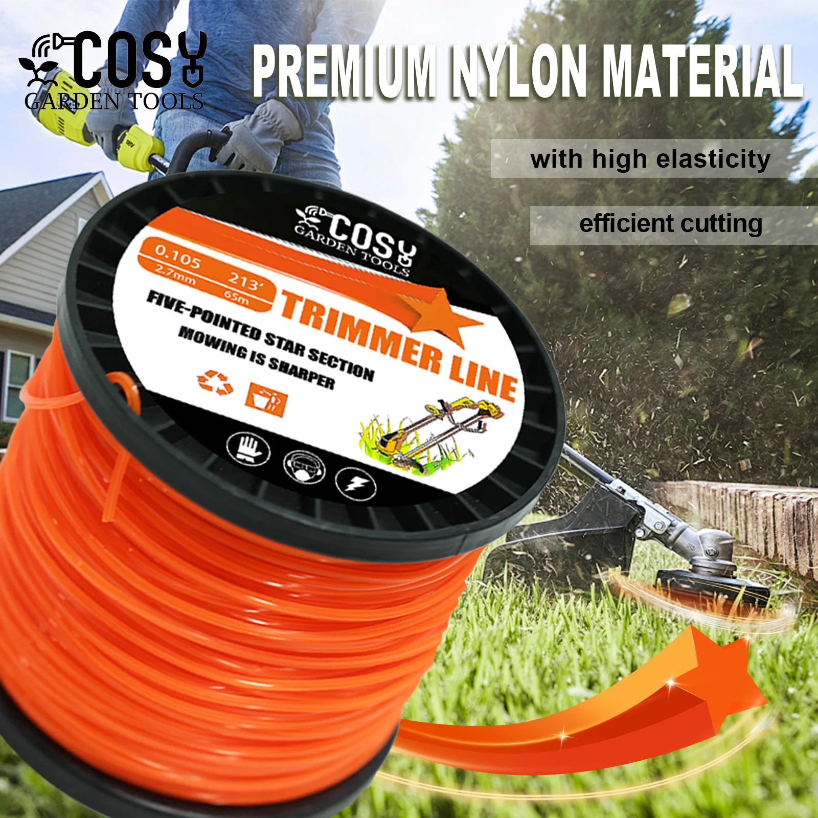 Grass Trimmer Line 2.7mmx100m Pentagram Trimmer Head String Nylon Mowing Trimmer Line for Grass Roll Grass Rope Line Lawn Mower Accessories