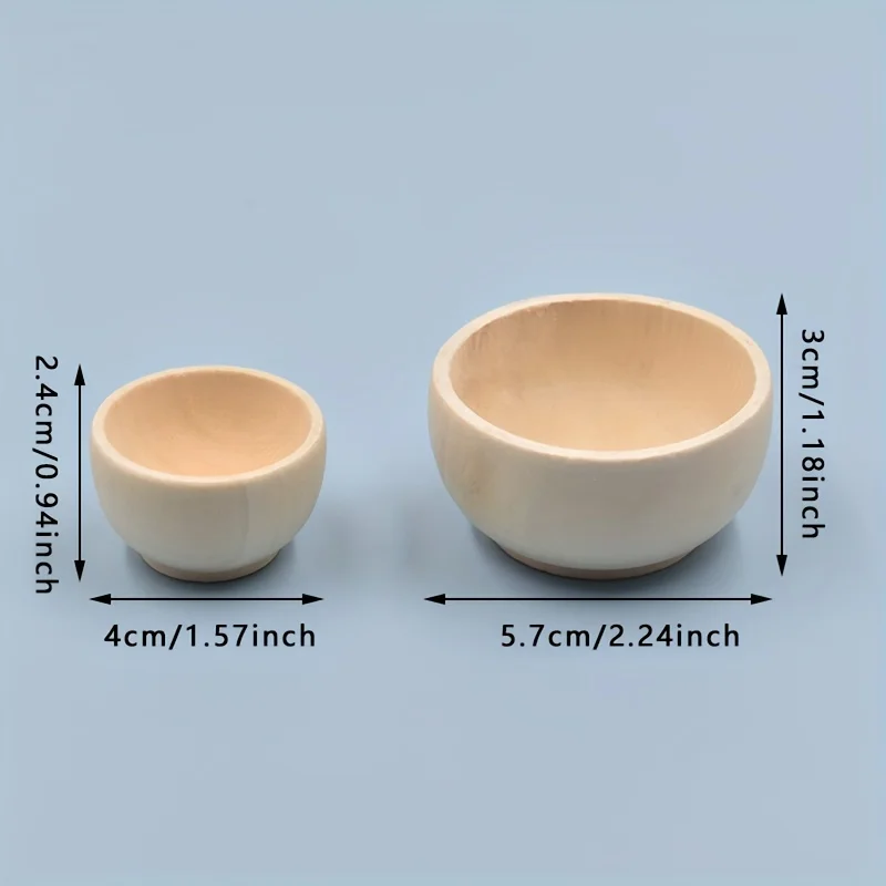 Bols en bois inachevés 57x30mm et 10 pièces 40x24mm, mini bols artisanaux pour la décoration de la maison, projets de peinture créatifs, 5 pièces