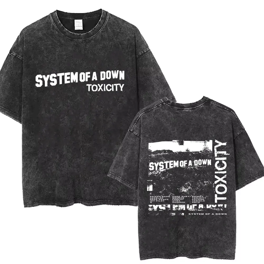 System of A Down Toxicity Album Grafik gewaschenes T-Shirt Männer Frauen Rock übergroße T-Shirts männliche Vintage alternative Metall-T-Shirts