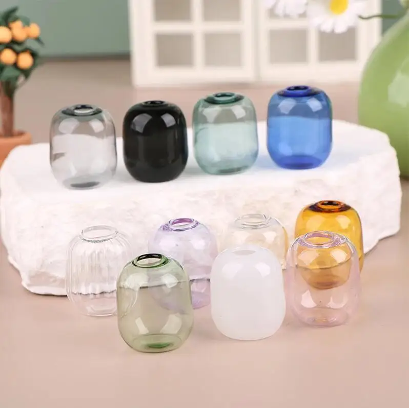 1/2X 1:12 Dollhouse Miniature Glass Vase Wishing Flowerpot Flower Arrangement For Doll House Garden Decor Kids Pretend Play Toys