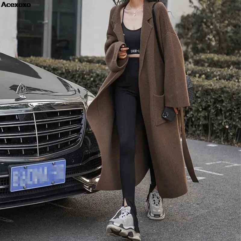 

Autumn and winter new women's fashion casual suit collar knitted cardigan loose coat coat