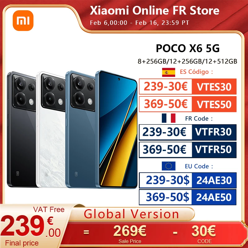 Versione Globale Poco X6 5G 256Gb Snapdragon 7S Gen 2 120Hz Fiow Amoled 64Mp 67W Ricarica Rapida Batteria 5100Mah