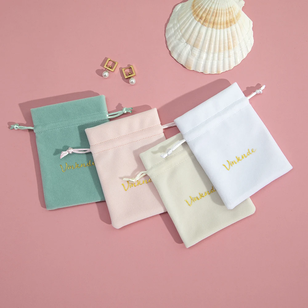 Custom Logo Jewelry Velvet Drawstring Bag Ring Earrings Gift Box Packaging Pouches Chic Wedding Favor Cosmetic Candy Organizer