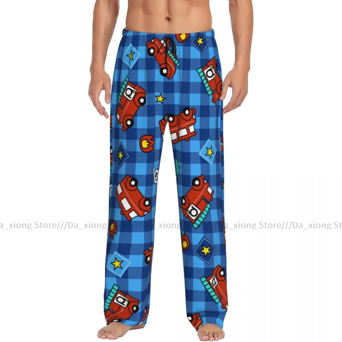 

Мужская Повседневная Пижама, длинные брюки, свободный эластичный пояс, пожарная машина на клетку, удобная одежда для сна, домашние штаны для отдыха