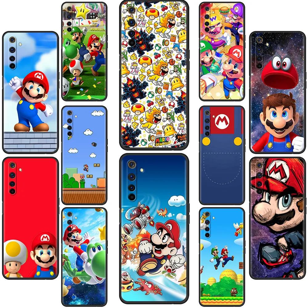 Чехол для телефона Super Mario Game Realme 8 7 6 5 Pro C21 C21Y C3 C11 XT C25 Oppo A53 A93 A95 5G A52 черный мягкий