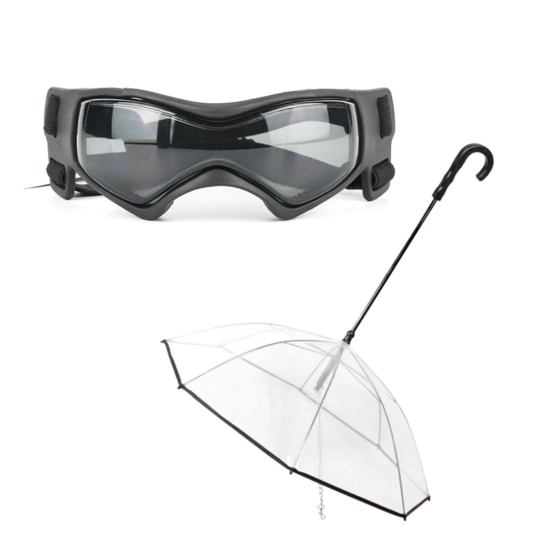 Umbrella With Leash For Small Pets,Umbrella For Dogs Fit 27.5IN Back Length Pets,Clear Umbrella Surface With Pet Glasses