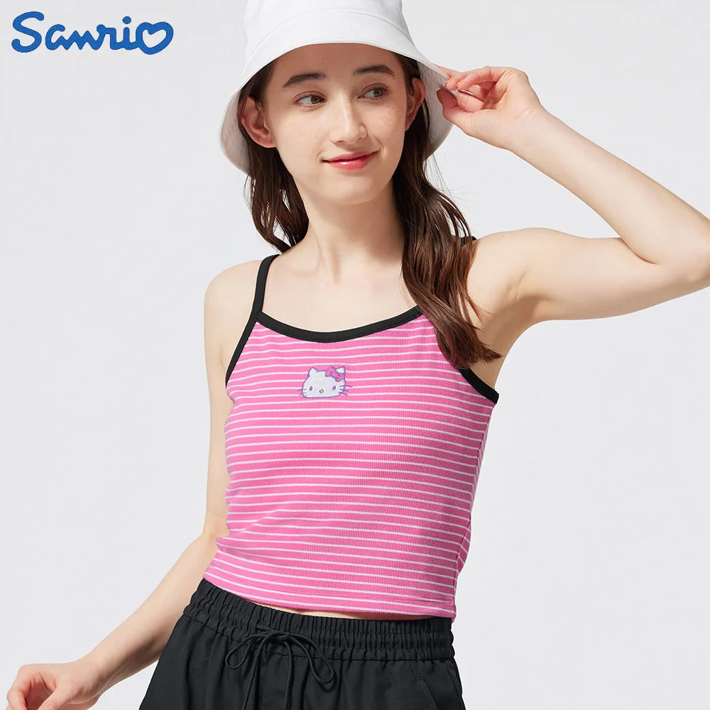 

Kawaii Hello Kitty Mini Camisole Cotton Sling Knitted Short Top Leisure Retro Navel Exposed Outfit American Street Style Girls