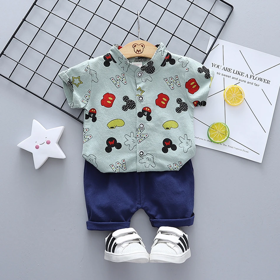 baby dress set for girl Kids Toddler Boys Baby Girls Floral Print Top + Shorts Suit Clothes Fashion Cartoon Mickey Shirt Summer 2 Piece Suit Clothes Baby Clothing Set