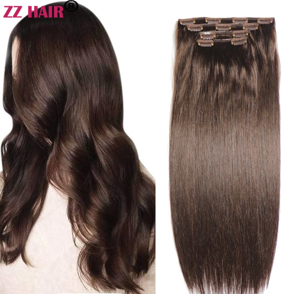 ZZHAIR Brazilian Human Remy Hair Extensions 16"-24" Clips-in 4pcs Set 160g-180g Four Pieces 1x20cm 1x15cm 2x10cm Natural
