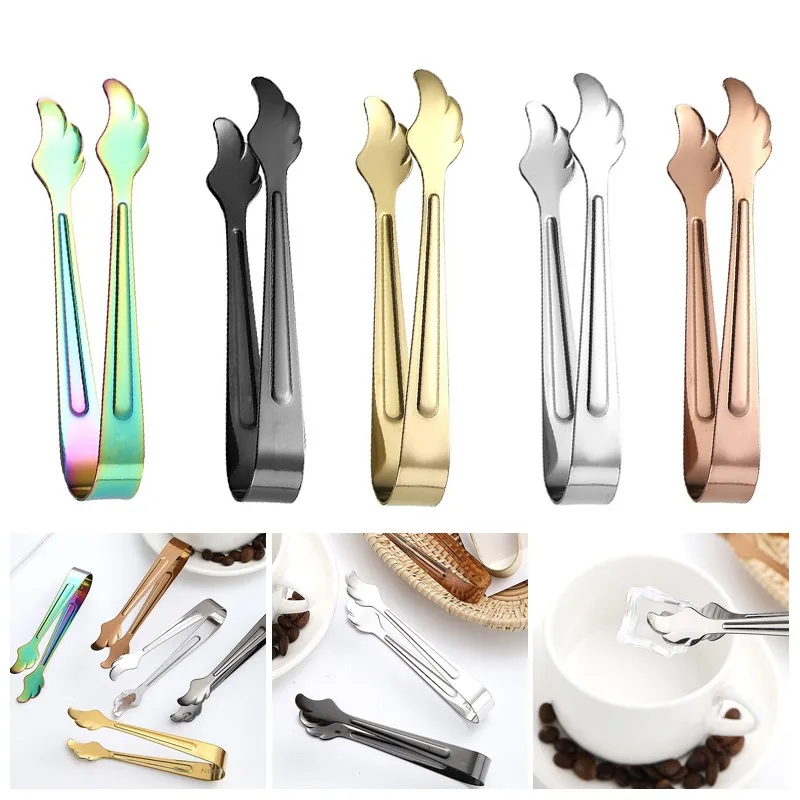 Stainless Steel Ice Cube Clip Sugar Tong Bar Ice-Cube Picker Clamp Coffee Tea Food Serving Tool BBQ Clips Kitchen Accessories