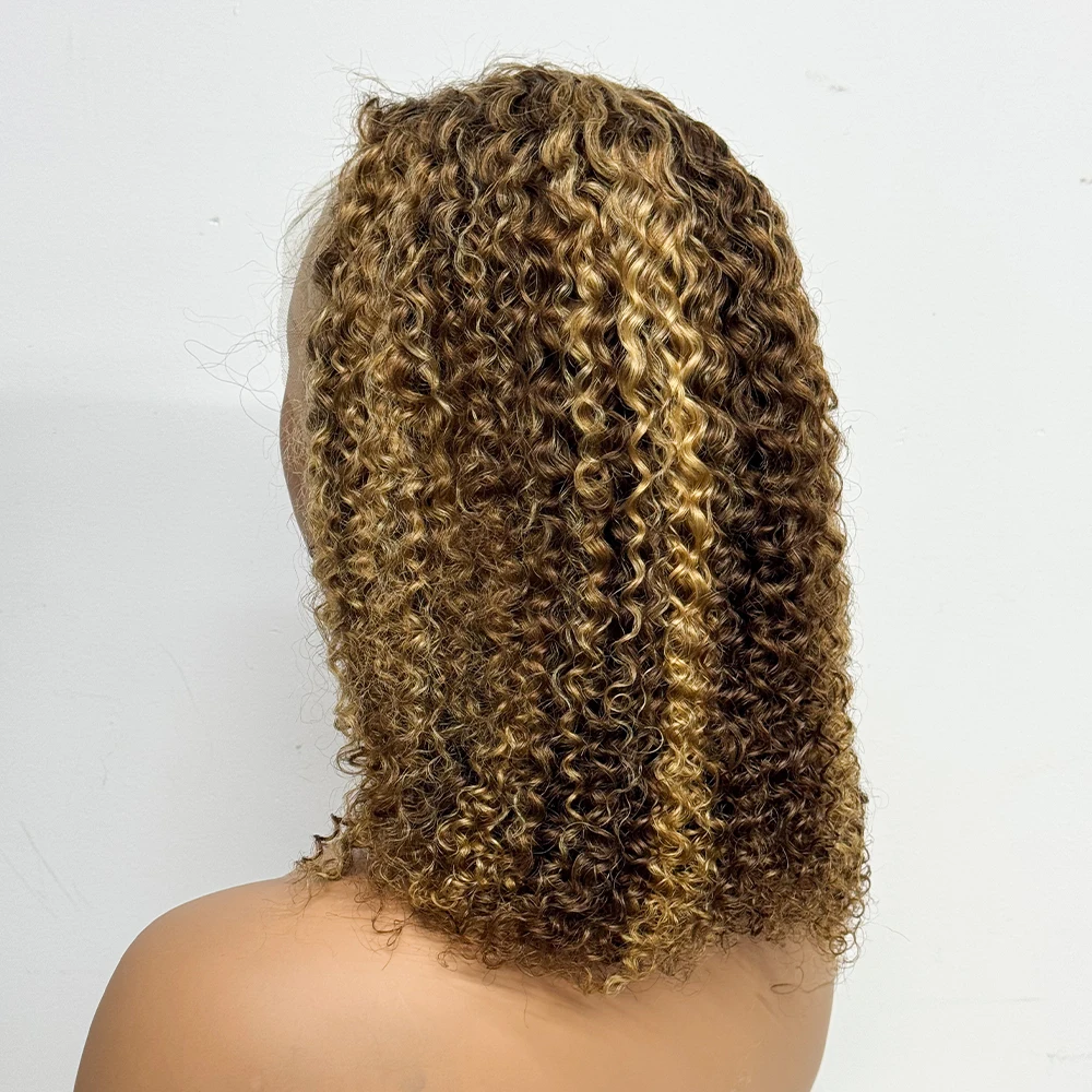Short Bob Human Hair Wigs Jerry Curly 13x4 Lace Frontal Wig Human Hair Highlight Ombre 200% Density Curly Hair Wigs For Women