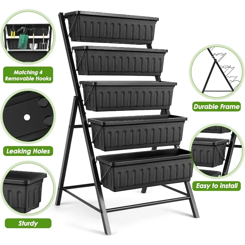 5-Tier Vertical Garden Planter with Drainage & Hooks 4