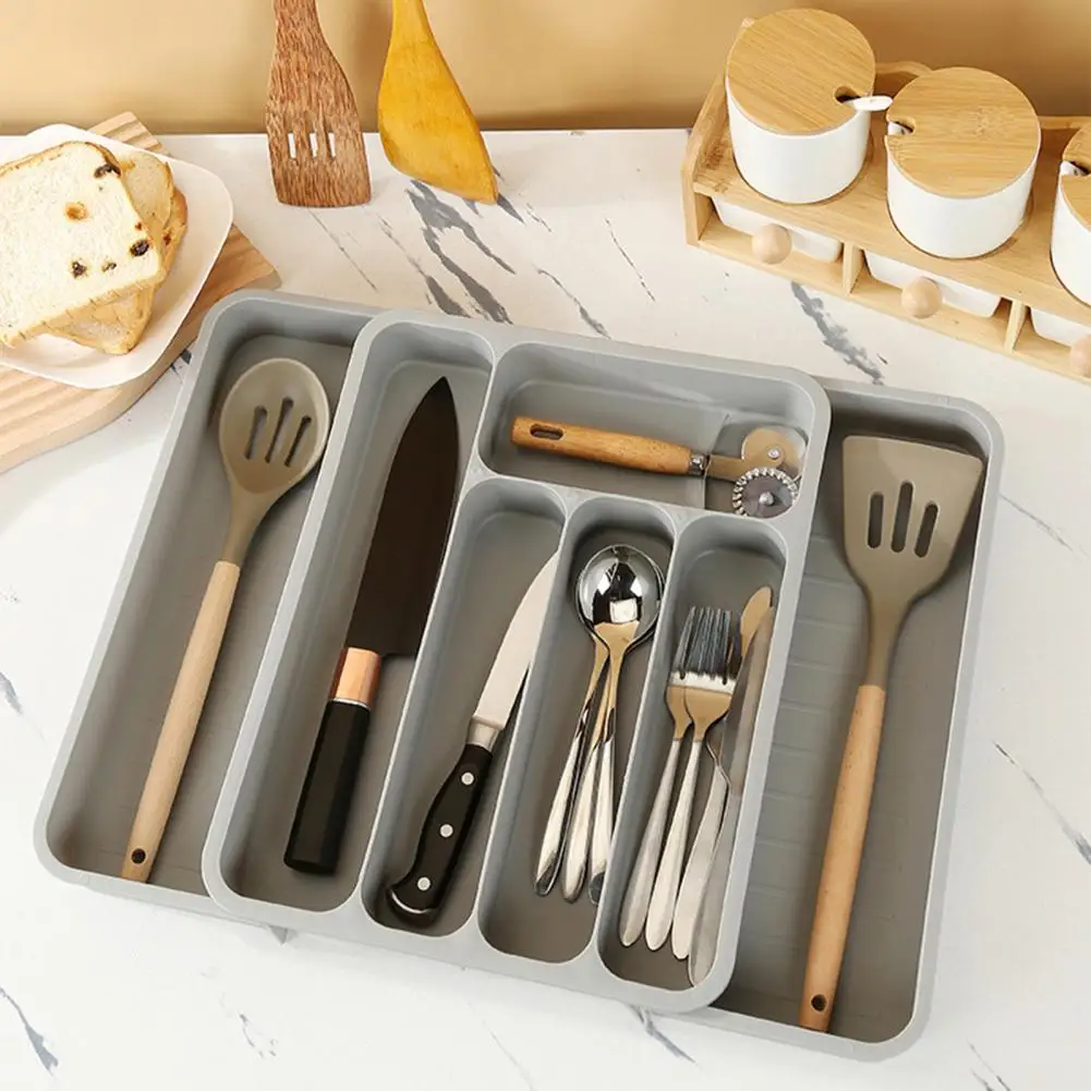 

Space-saving Utensil Organizer Expandable Cutlery Storage Box with Multi Compartments for Forks Spoons Chopsticks Capacity