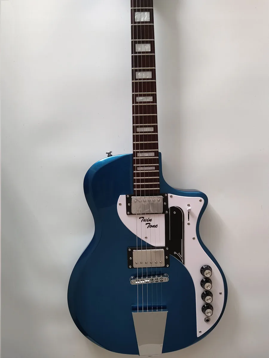 Electric Guitar 6 string rosewood fingerboard blue body basswood white pickguard black neck maple CR 2V2T