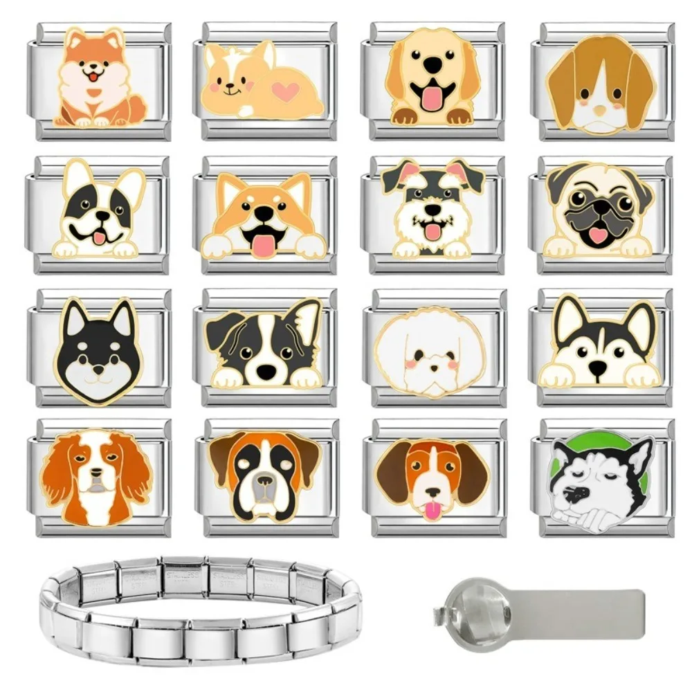 9mm Italian Modular Bracelet Stainless Steel Modular Design Dog Charm Connector Links Beads DIY Jewelry Personalized Gift