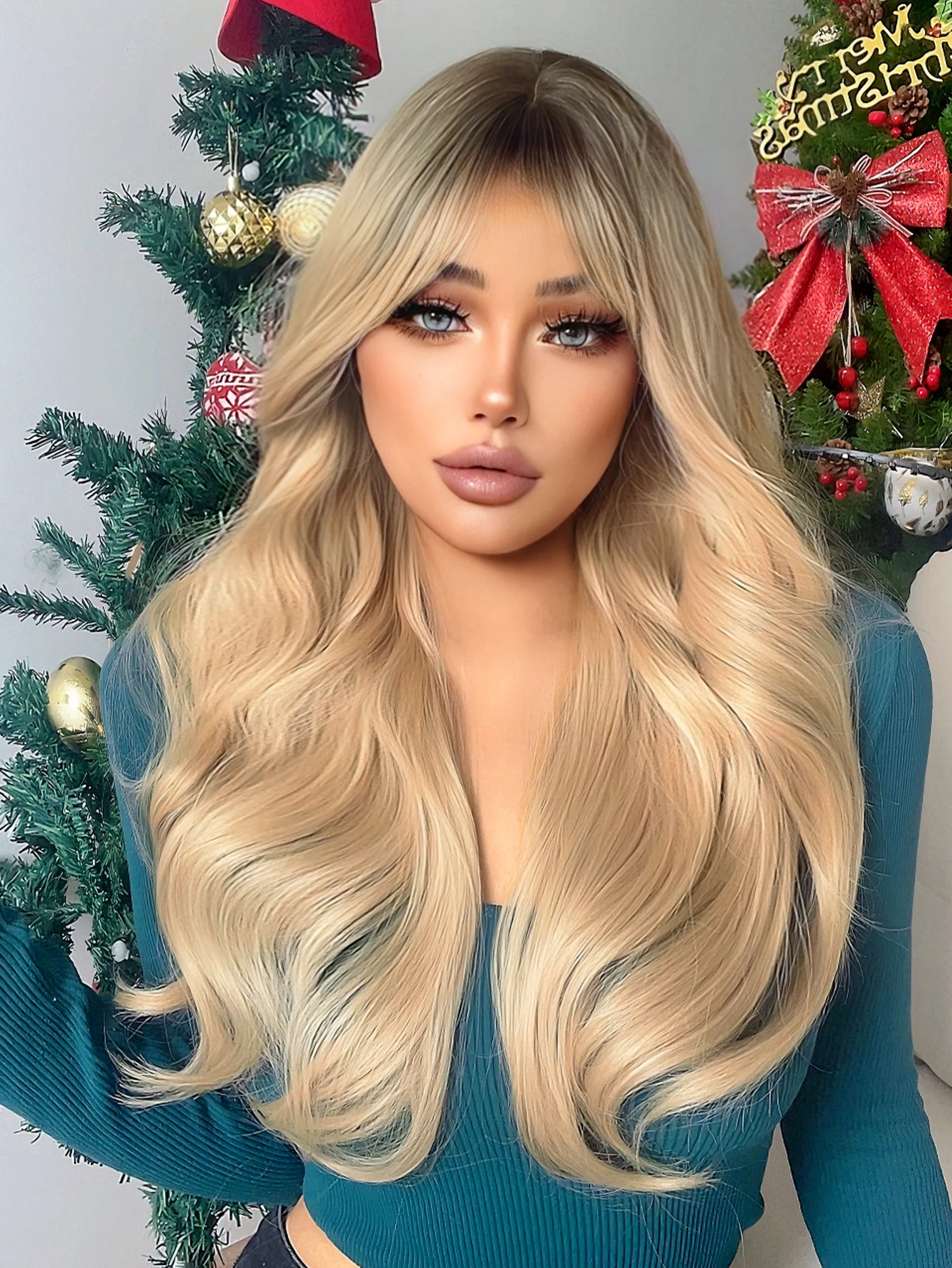 26Inch Blonde Black Brown Natural Color Synthetic Wigs Middle Part Long Natural Wavy Hair Wig for Women Daily Use Heat Resistant