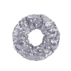 Sparkly Sequin Glitter Hair Ties - Colorful Elastic Scrunchies for Women, Girls, and Kids (Silver)