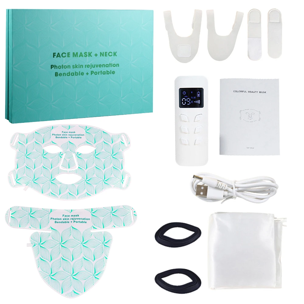 LED Face Mask and Neck Red Light Therapy Anti Aging Wrinkle Acne Pore Oil Control Skin Tighten Whiten led facial mask