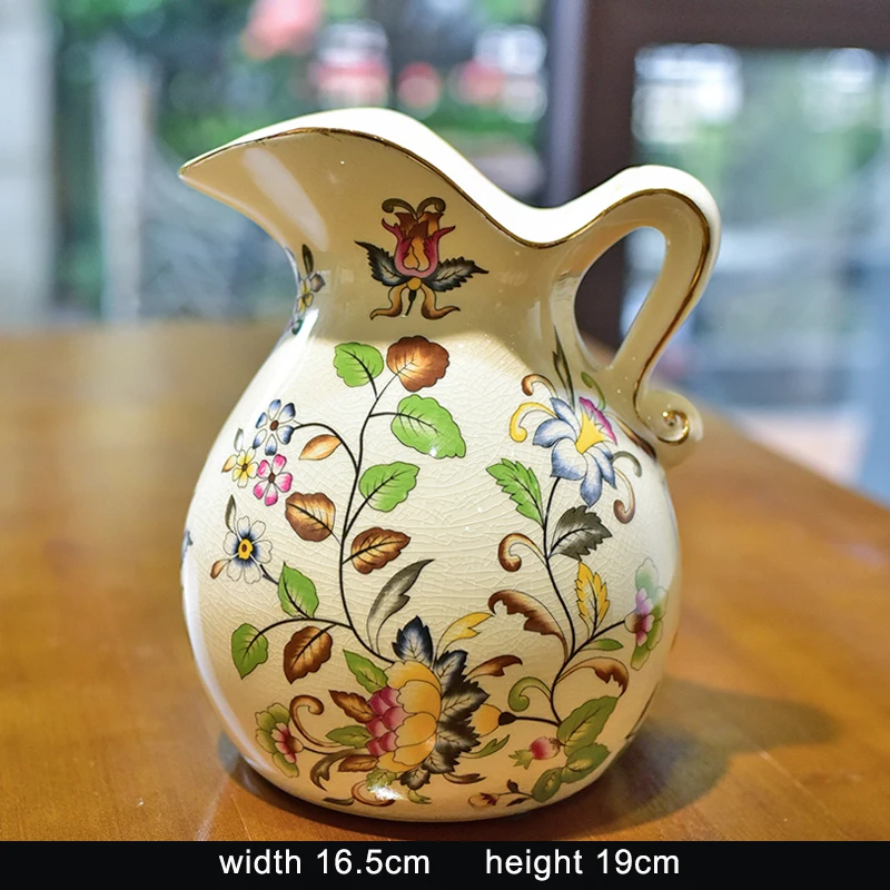 European Pastoral Retro Painted Ceramic Vase Milk Jug Vase American Country Living Room Decoration Flower Arrangement 5