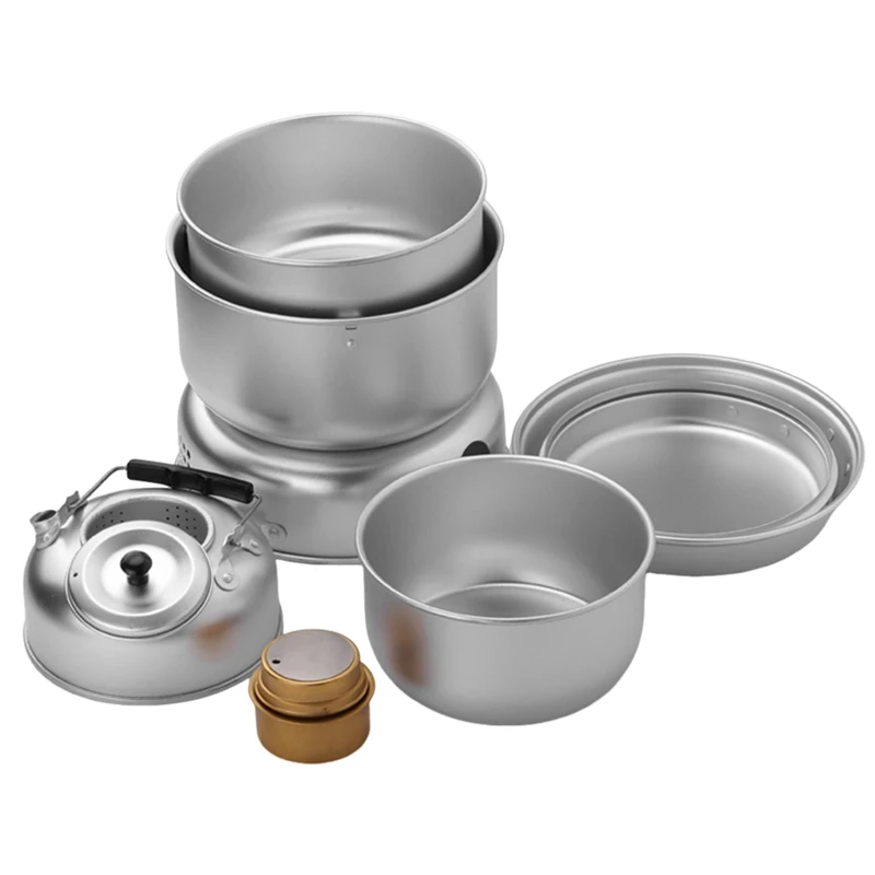 

Kit Camping Pot Pan Stove Set For Outdoor Camping Cooking Backpacking Durable Easy Install Easy To Use