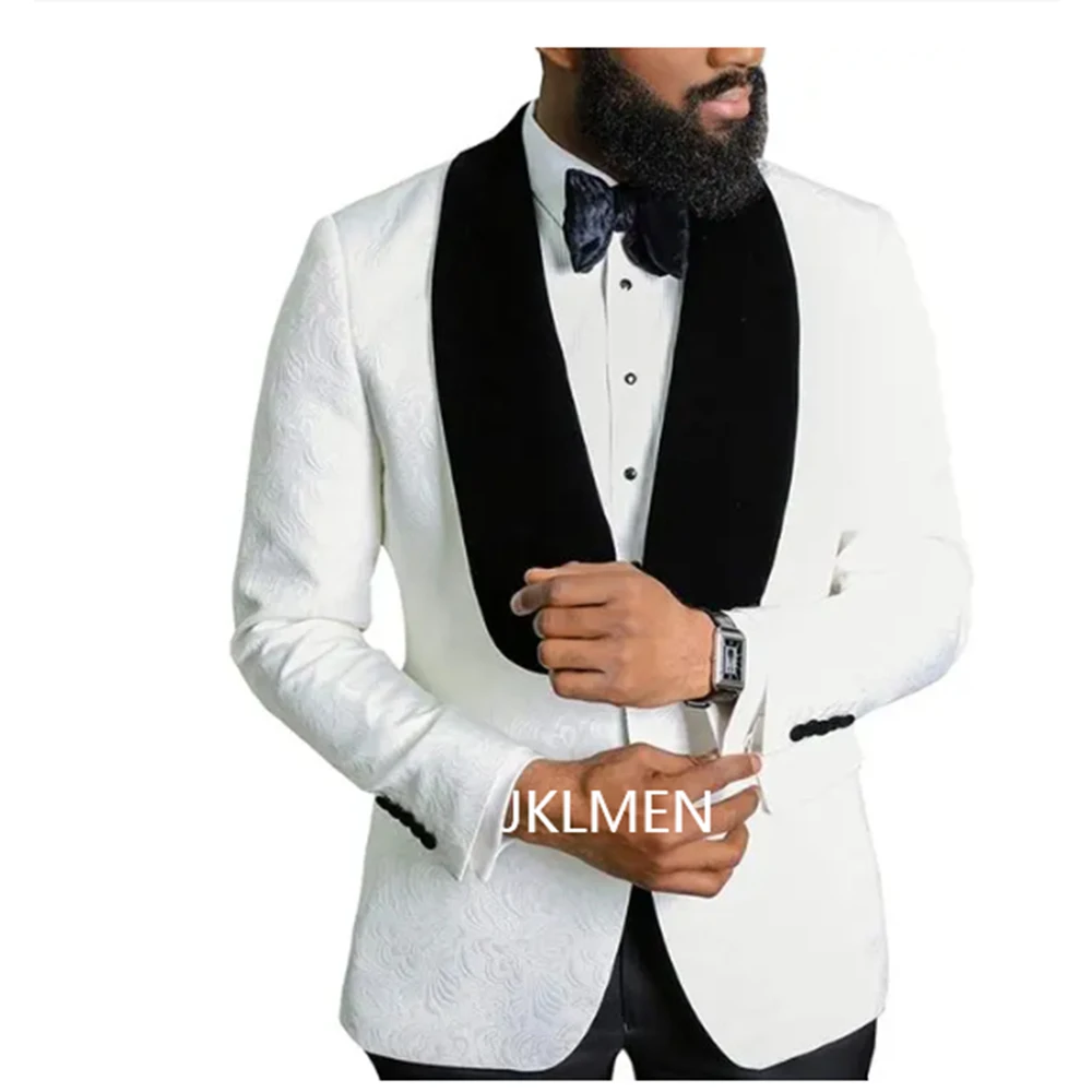 Jacquard Men Suits Black Shawl Lapel Prom Party Stage Slim Fit Costome Homme Terno Masculino Blazer 2 Pcs Jacket+Pant