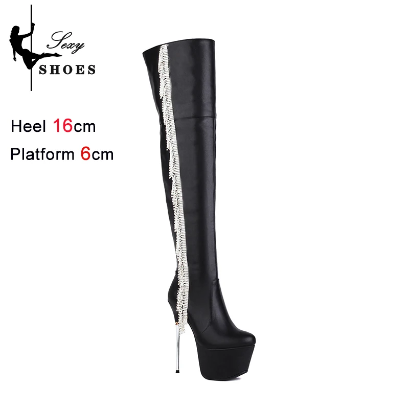 2024 Winter Tassels Shoes Women Genuine Leather Over The Knee High Boots Club Platform High Heels Lady Stripper Pole Dance Boots