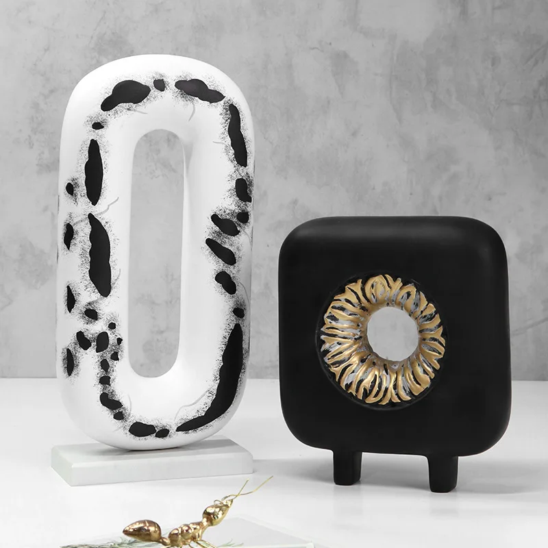 

Простое черно-белое искусственное украшение из смолы, украшение для крыльца, гостиной, геометрическое художественное оформление, аксессуары для домашнего декора