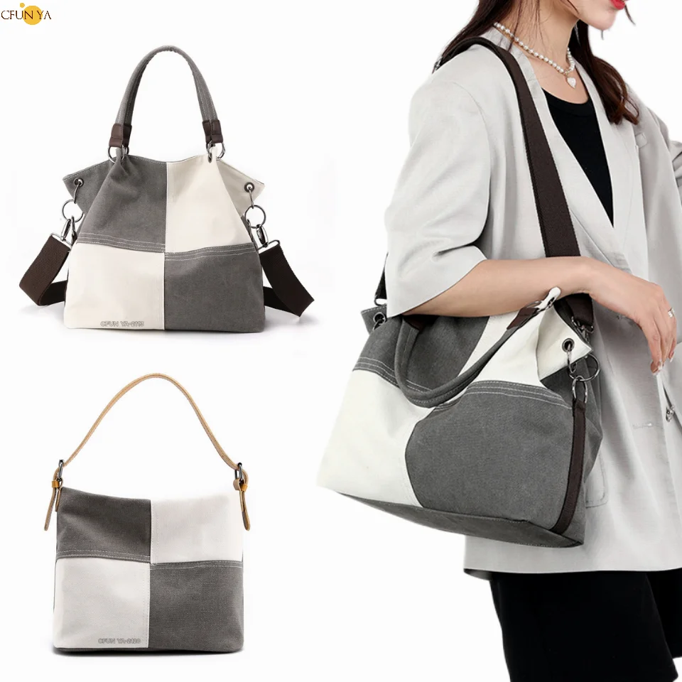 

CFUN YA Luxury New Women Shoulder Bag Canvas Tote Bag Large Patchwork Female Crossbody Travel Pack Messenger Pack Handbag Sac