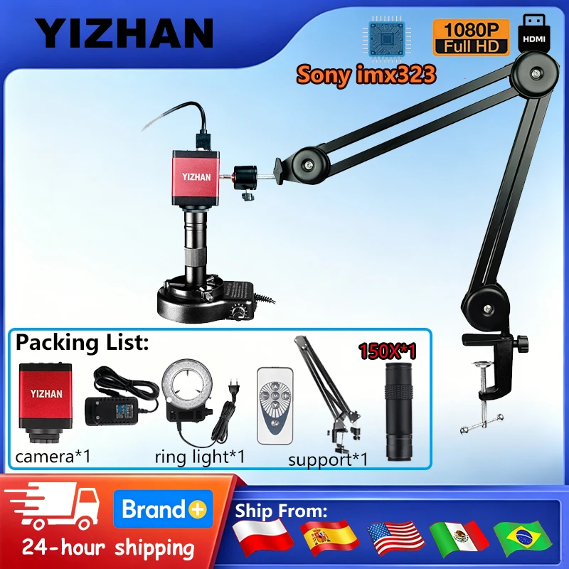 YIZHAN 1080P HD Digital Microscope For Soldering HDMI VGA Electronic Camera 150X Magnification Lens For Industrial Inspection