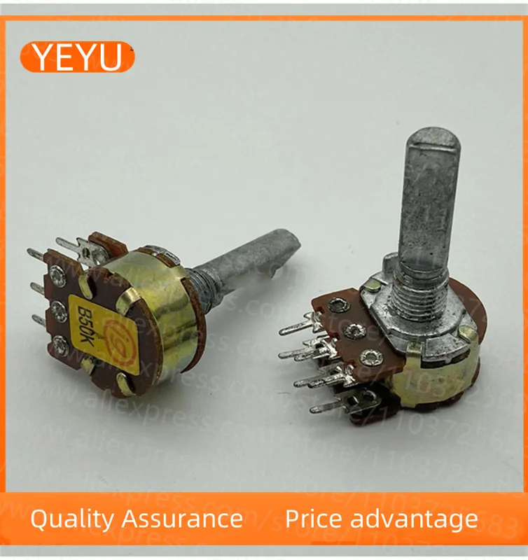 16 Type 6-pin Dual Power Amplifier Sound Volume Potentiometer B50K 25MM half-shaft Gear Feel Step 2PCS