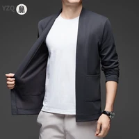 Veste cape à manches longues pour hommes, nouvelle collection d'affaires décontractée, couleur unie, tricotée, confortable et à la mode, haut polyvalent toutes saisons 5