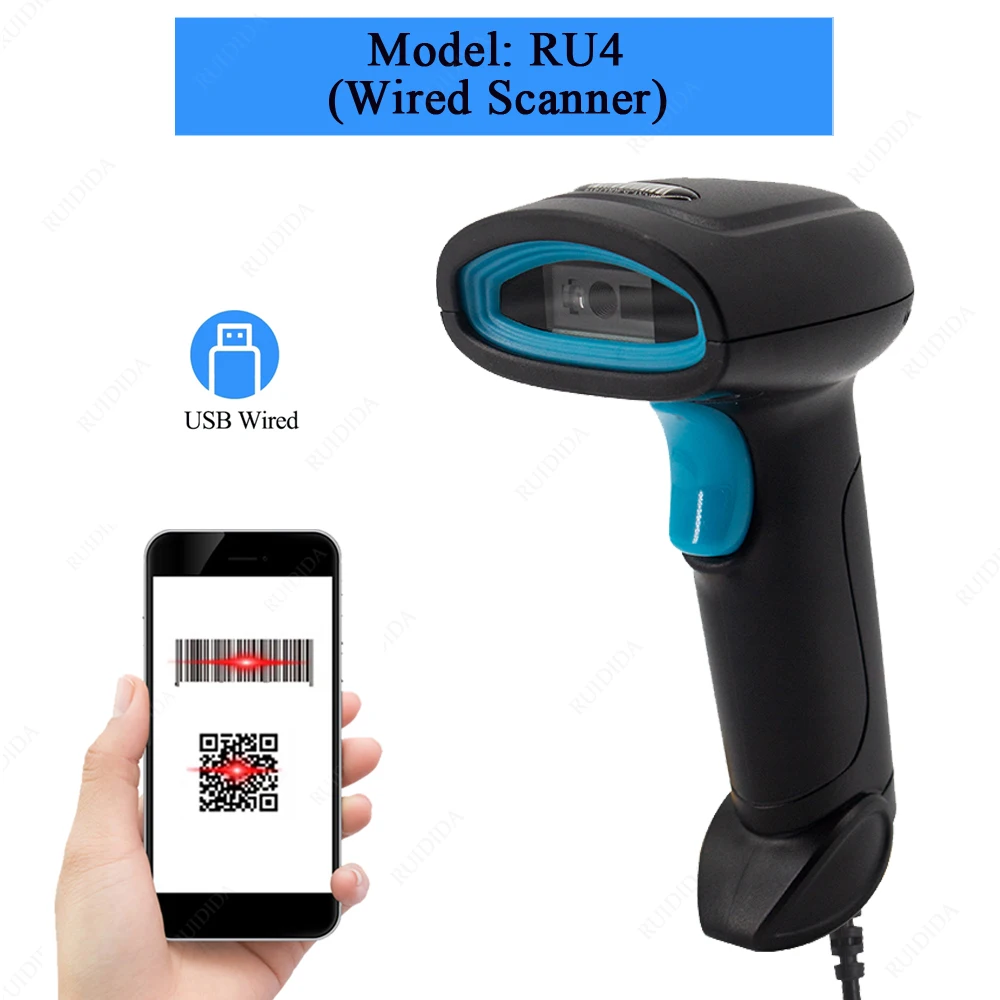 Barcode Scanner 1D 2D 2.4G Wireless or Wired or Bluetooth Handheld Barcode Reader USB Bar code Scanner QR PDF DataMatrixCode