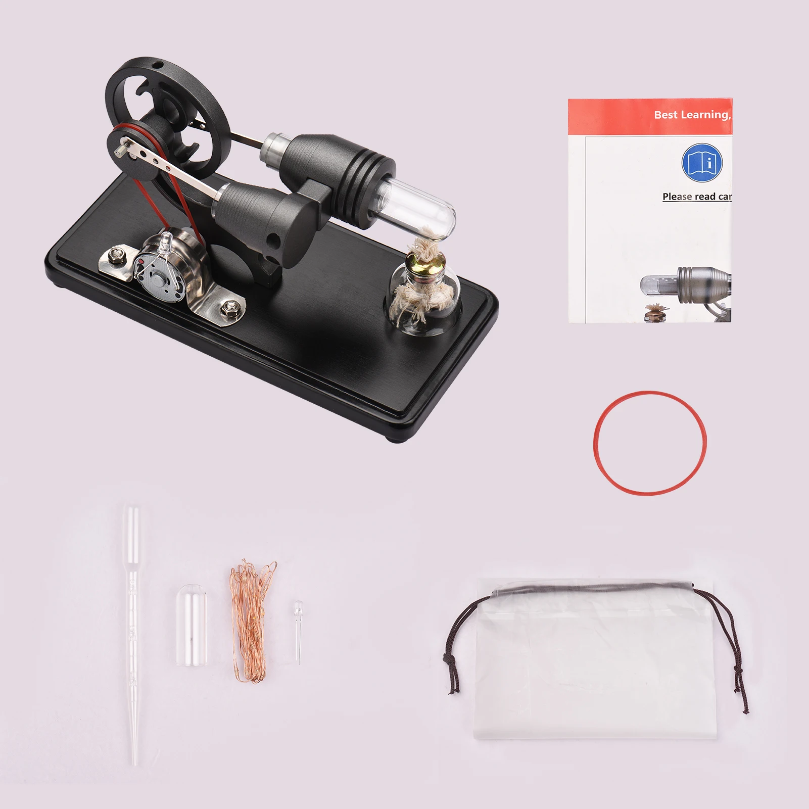 DIY Education Toy Hot Air Stirling Engine Electricity Generator Motor Model LED Light Dollar Flywheel Design Science Experiment