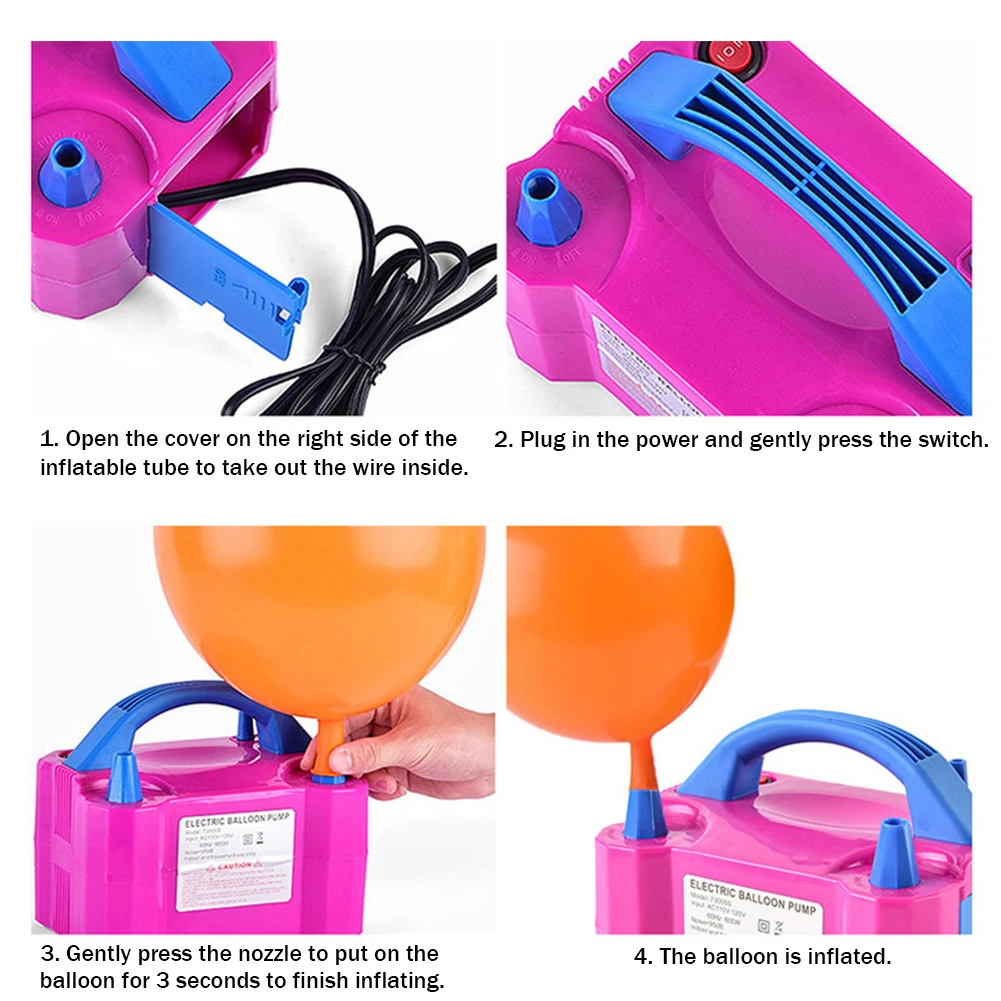 Balloon inflator, plug-in double inflate nozzle pneumatic electric pump, 3  seconds fast inflator