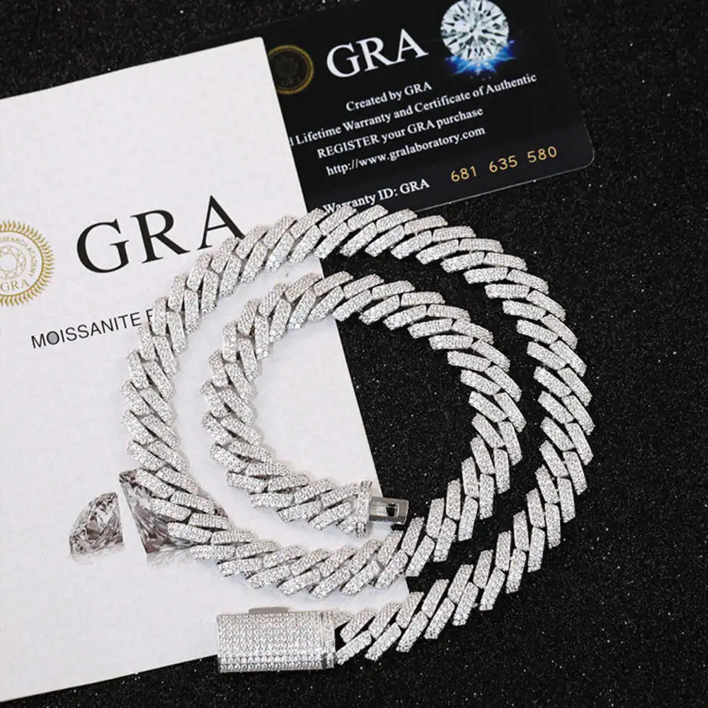 

Rts Jewelry 12mm Wide Iced Out Chain Moissanite Diamond Cuban Link Chain for Hip Hop Men