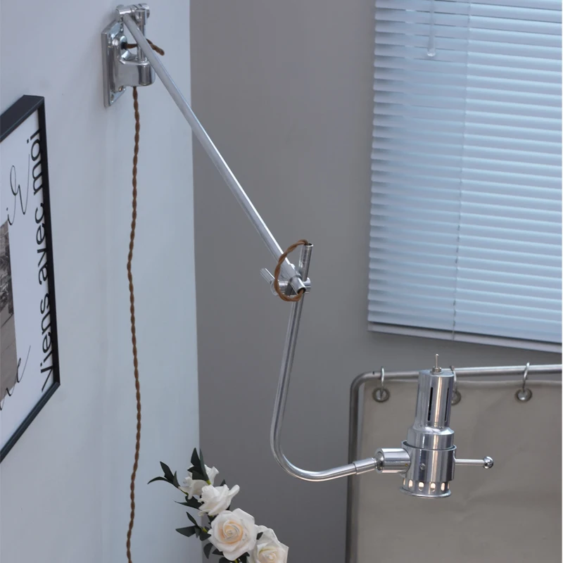 Long arm aluminum industrial wind telescopic folding arm rocker arm medieval folding bedside wall lamp living room work retro
