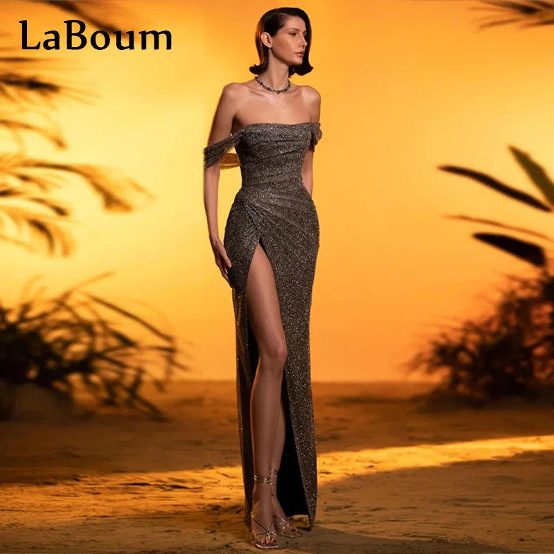 

LaBoum Elegant Prom Dresses for Women Sequins Off Shoulder Mermaid Formal Evening Party Gowns Split vestido de galaفساتين السهرة