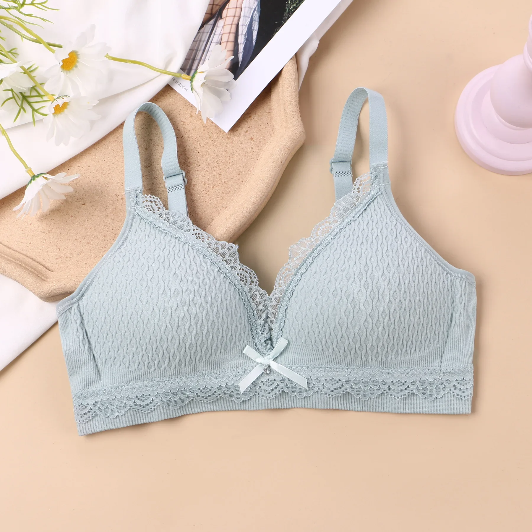 Women Bra Sexy Lace Triangle Cup Brassiere Small Breasts Push Up