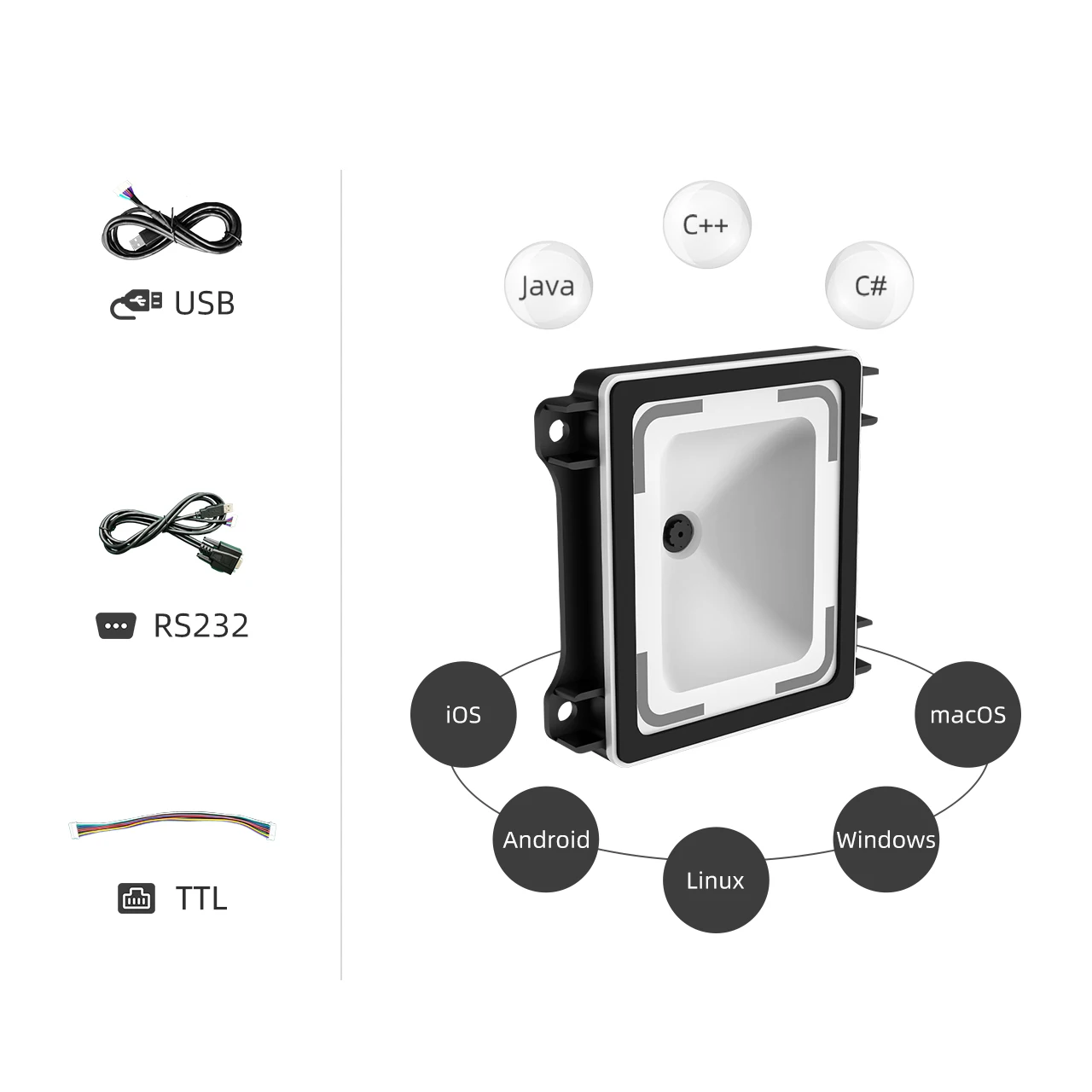 TTL OEM QR 코드 스캐너 모듈, 임베디드 라이트 무게추, QR 바코드 리더, 게이트 머신, 티켓 확인, 모바일 결제, QT960 RS232