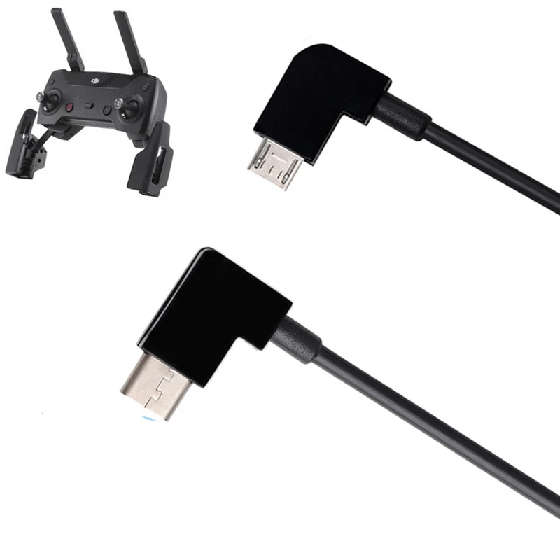 Câble OTG Micro USB vers USB C pour télécommande de drone DJI et tablette, vue d'ensemble avec deux extrémités.