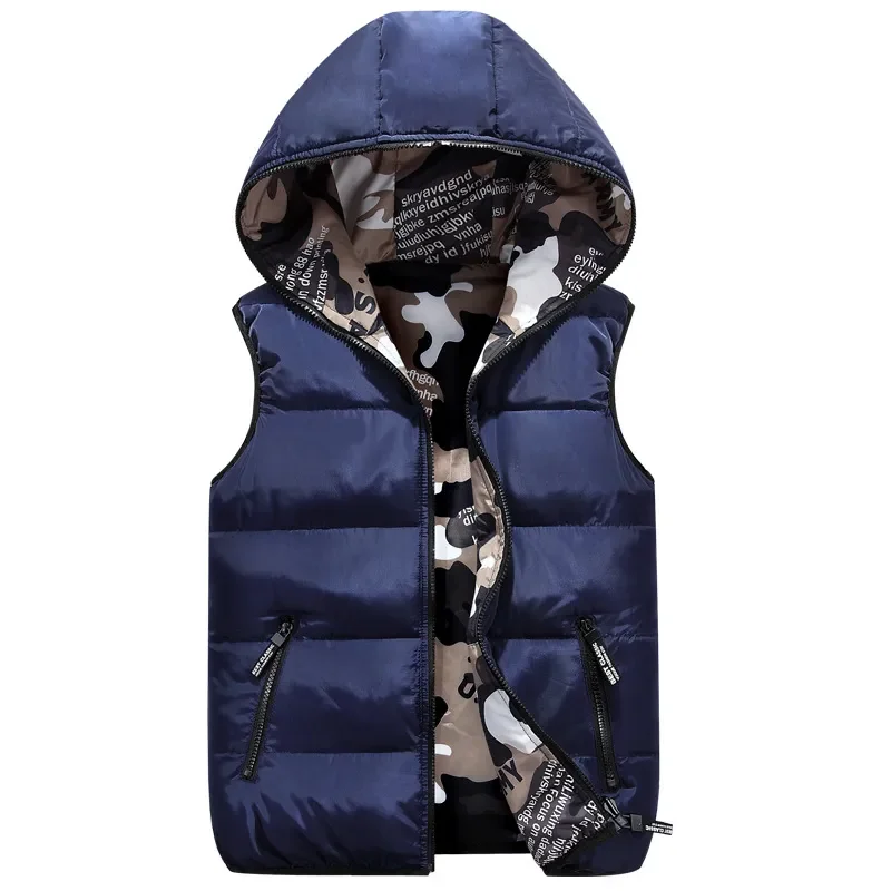 Children Camouflage Waistcoat Teenager Autumn Winter Down Cotton Coats Boys Girls Vest Kids Hooded Jacket Child Outerwear 8 10y