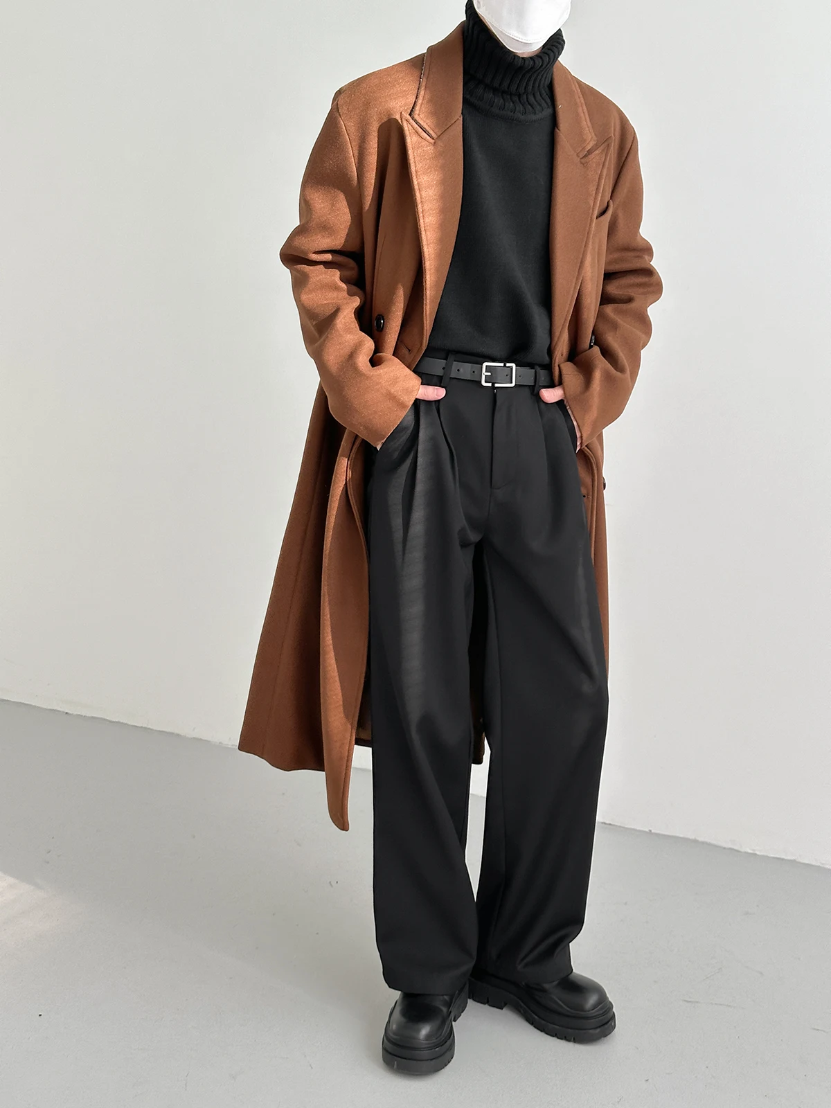 

Men Long Cotton Coat 2023 Autumn Winter New Wool Blend Pure Color Casual Business Fashion Slim Windbreaker Jacket Men H113