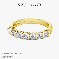 7pcs Moissanite Row Ring Real 14k Gold Filled for Women 3mm D Color Anniversary Gift Classic High-Quality Jewelry