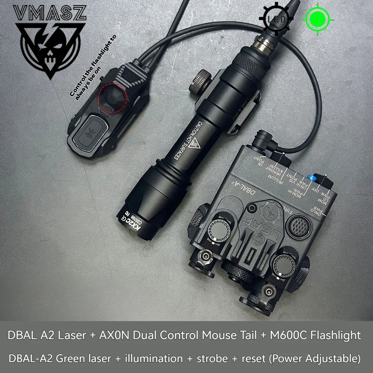 DBAL A2 Rot Grün Dot Laser Surefi M300 M600 Taschenlampe Druck Jagd Airsoft Licht Für 20mm Schiene AXON Ratte Schwanz set – Detail 6