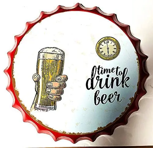 

Modern Vintage Metal Tin Signs Bottle Cap Time to Drink Beer ! Wall Plaque Poster Cafe Bar Pub Beer Club Wall
