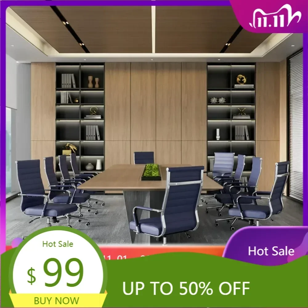 "ergonomic navy blue desk chair for office, modern leather swivel seat, executive ribbed adjustable height"